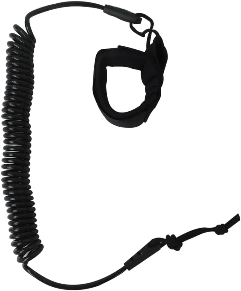 10FT Powerful Coiled SUP Leash with 5mm Urethane Cord, Surfboard Leash Sup Leg Rope Strap Stand Up Paddleboard Leash - Black