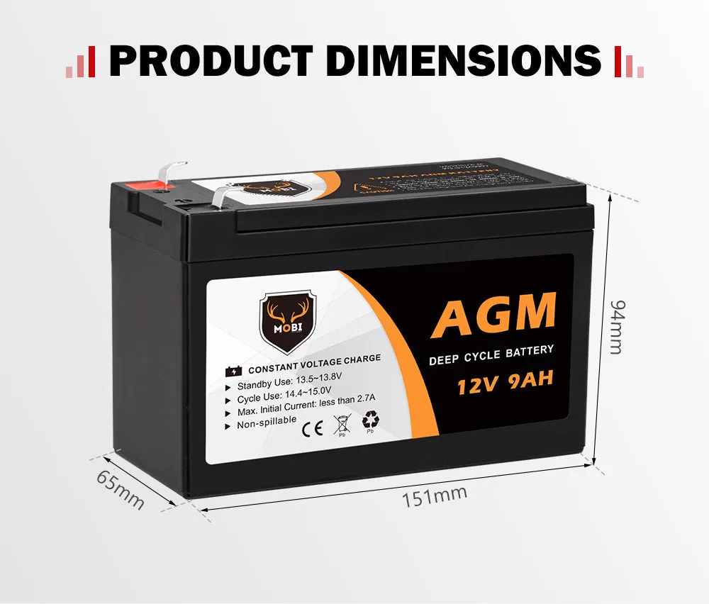 12V 9AH AGM Battery Deep Cycle Battery AMP Lead Acid SLA Solar Power