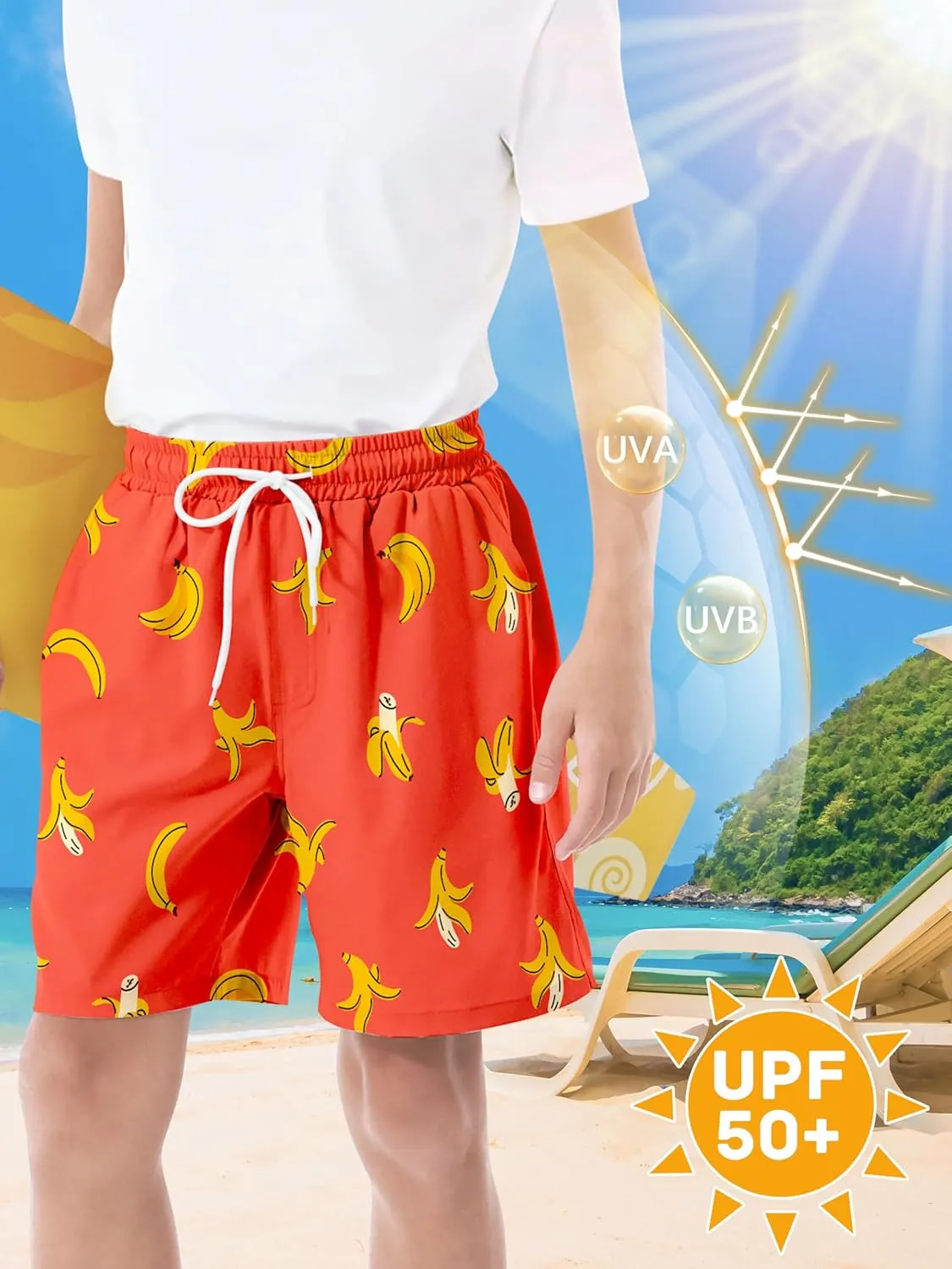 3/1 Pack Boys Swim Trunks UPF 50  Swim Shorts Kid Board Shorts with Mesh Lining Quick Dry Beachwear Swimsuit