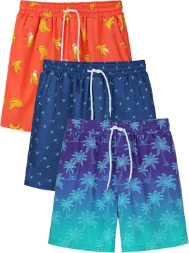 3/1 Pack Boys Swim Trunks UPF 50  Swim Shorts Kid Board Shorts with Mesh Lining Quick Dry Beachwear Swimsuit