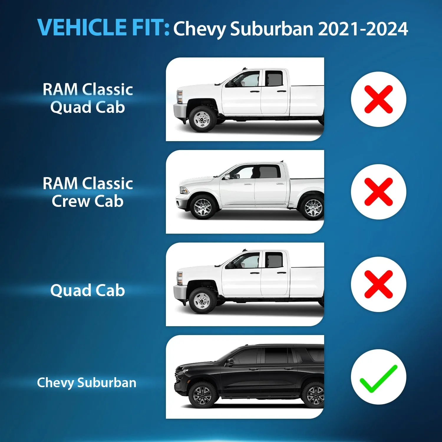 4pcs Durable in Channel Rain Guards for Chevy Suburban 2021-2025