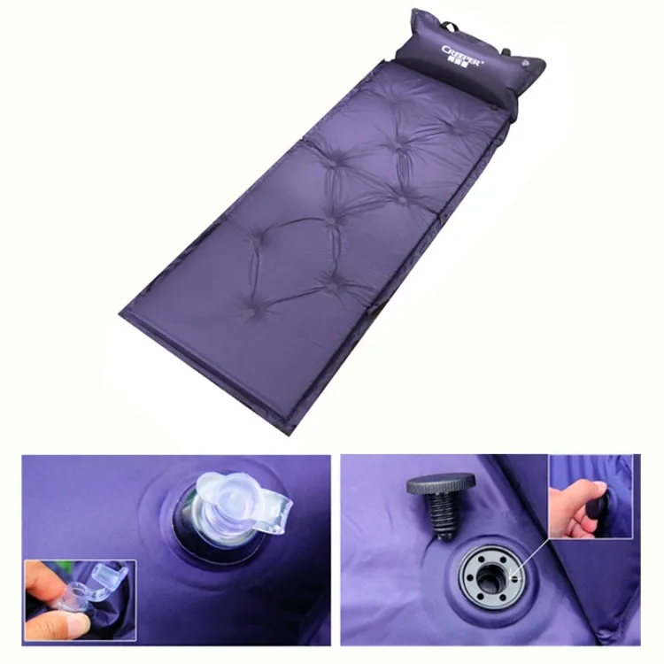 Automatic Inflatable Sleeping Pad Moisture Proof Pad with Pillow(Purple)