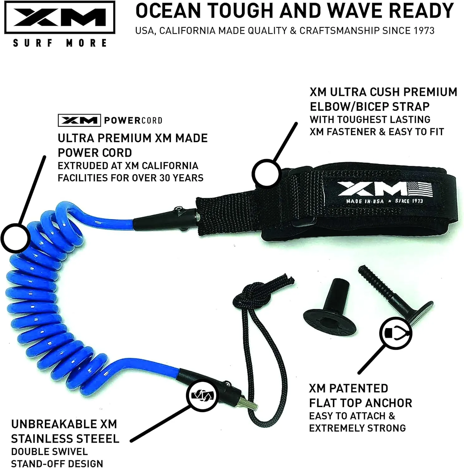 Bodyboard Leash - Premium Coiled EZ-FIT Elbow/Bicep Bodyboard Leash with Plug - Adjustable, Ultra-Comfy Neoprene Arm Support, Ultra-Strong Leash Cord for Maximum Safety - USA Made