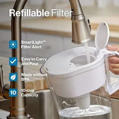 Brita Water Filter 10-Cup Tahoe Water Pitcher Dispenser with Refillable Water Filter - White
