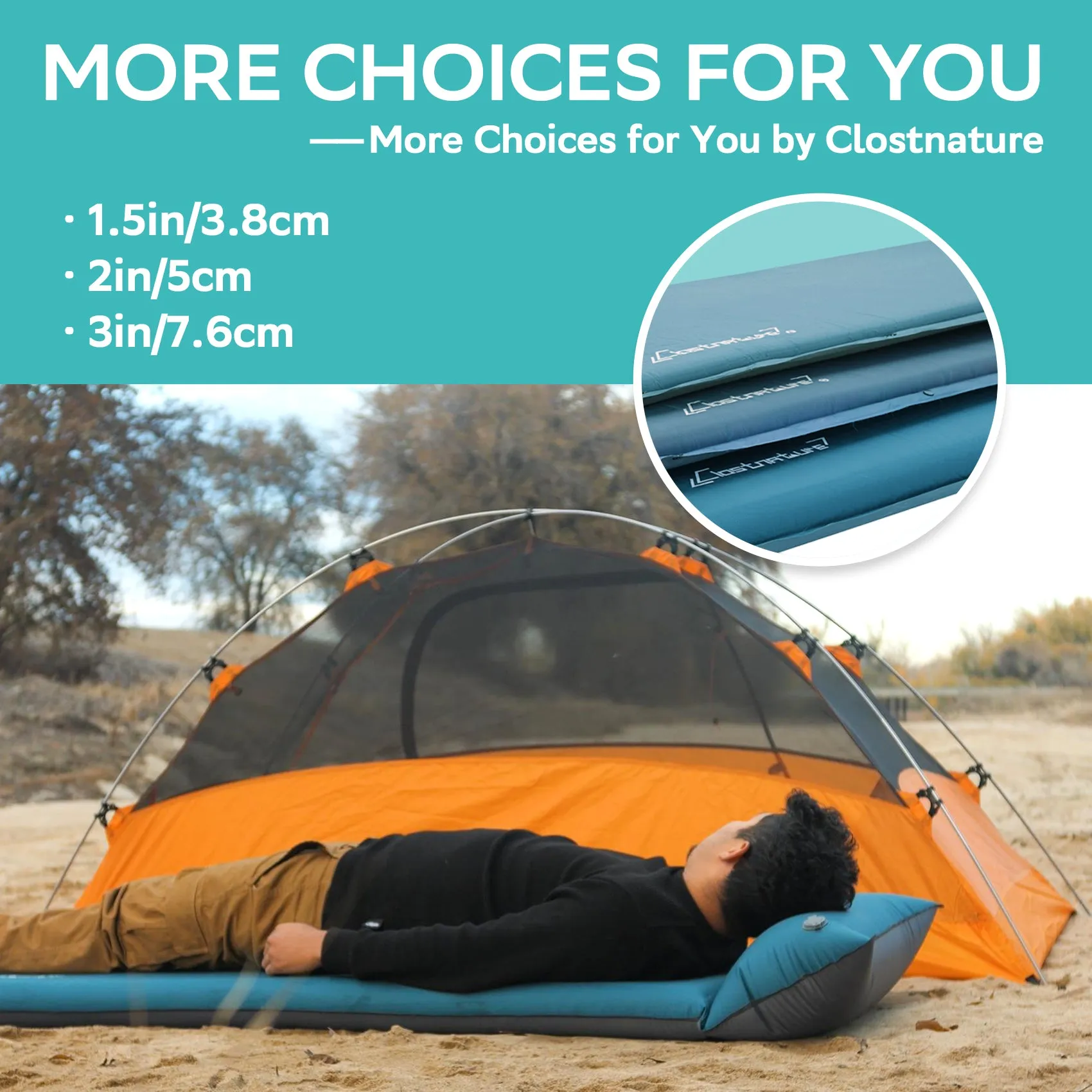 Clostnature Self Inflating Camping Mat - 3 inch/7.6 cm Camping Pad, Lightweight Inflatable Sleeping Mat
