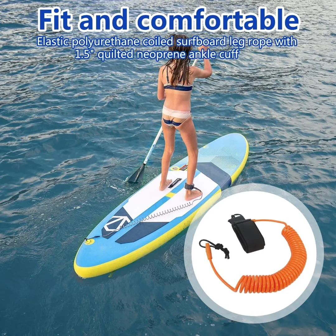 Coiled SUP Leash 10 FT Surfboard Leash Sup Leg Rope Strap Stand Up Paddleboard Leash Suitable for Stand Up Paddling, Surfing and Kayaking - Orange