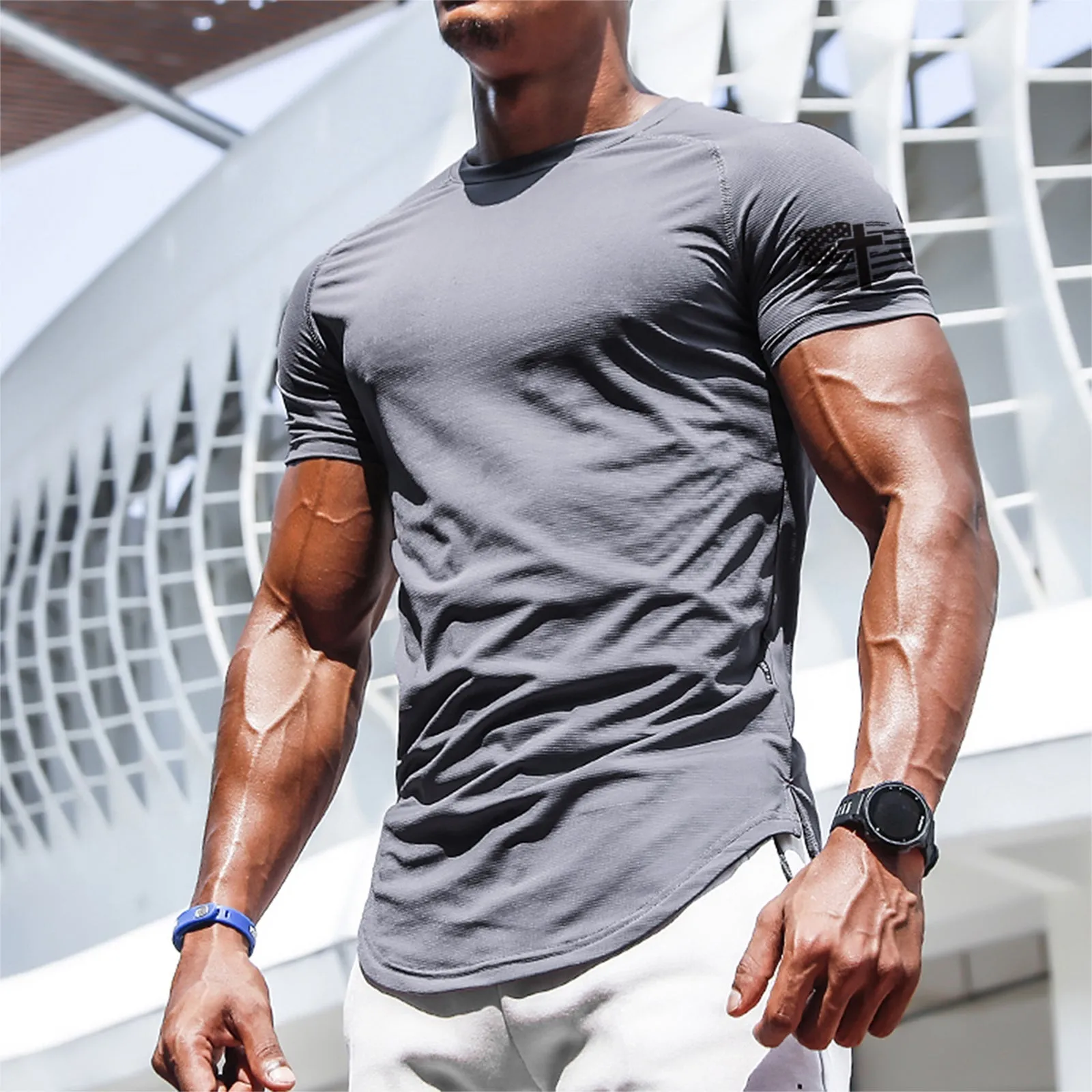 CROSS USA FLAG ACTIVE DRY-FIT MOISTURE WICKING RAGLAN GRAPHIC TEE