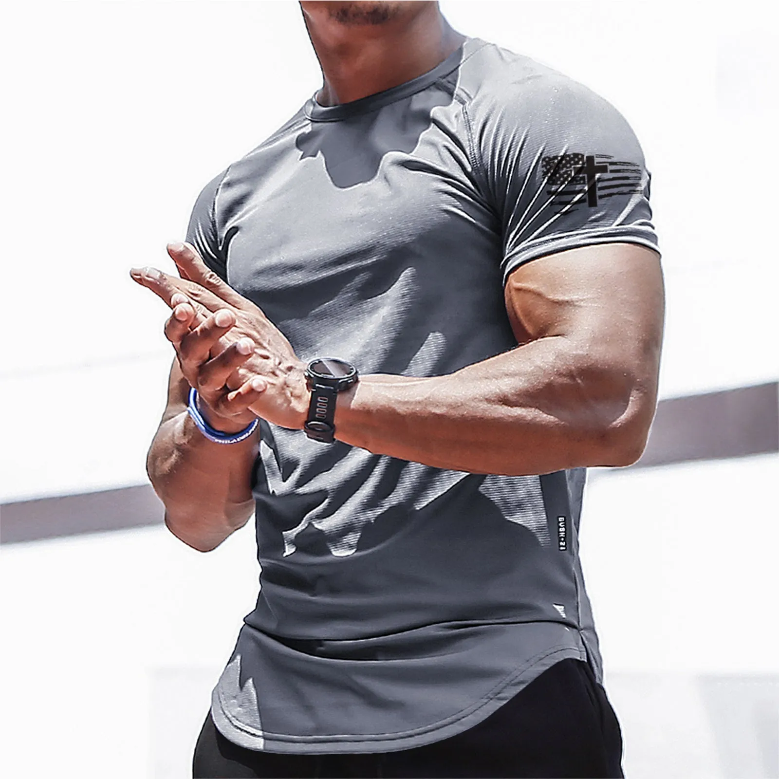 CROSS USA FLAG ACTIVE DRY-FIT MOISTURE WICKING RAGLAN GRAPHIC TEE