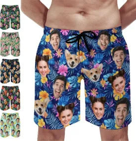 Custom Mens Swim Trunks Personalized Swim Shorts with Face Tropical Quick Dry Swim Suits Beach Board Shorts Bathing Suit