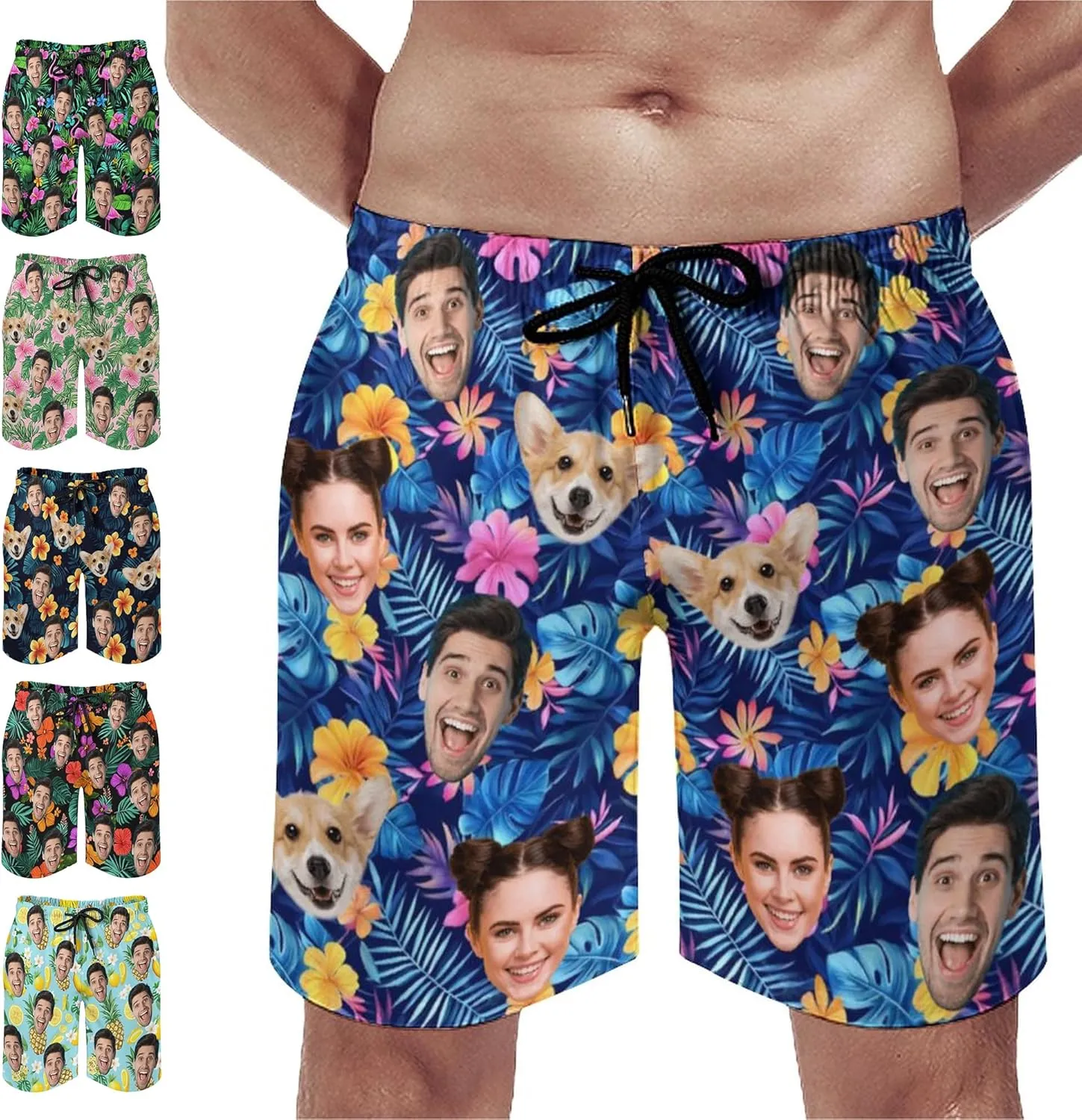 Custom Mens Swim Trunks Personalized Swim Shorts with Face Tropical Quick Dry Swim Suits Beach Board Shorts Bathing Suit
