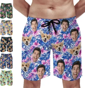 Custom Mens Swim Trunks Personalized Swim Shorts with Face Tropical Quick Dry Swim Suits Beach Board Shorts Bathing Suit