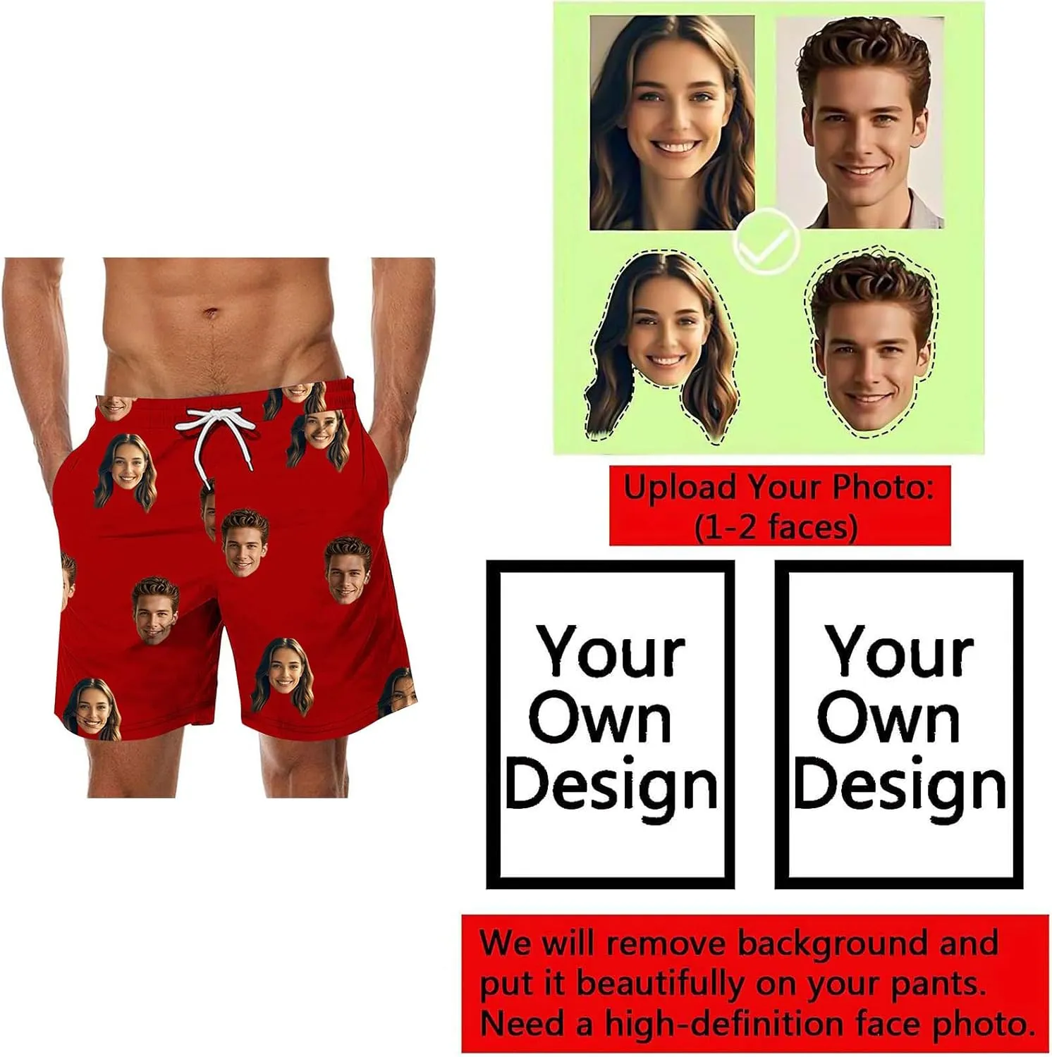 Custom Shorts for Men Swim Trunks with Faces Personalized Funny Gifts Vacation Bathing Suit Beach Board Swim Shorts