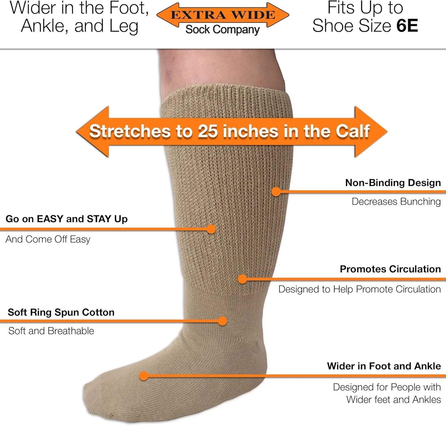 Extra Wide Comfort Fit Athletic Crew (Mid-Calf) Socks for Men and Women, For Wide Feet Pick your size, Do not size up
