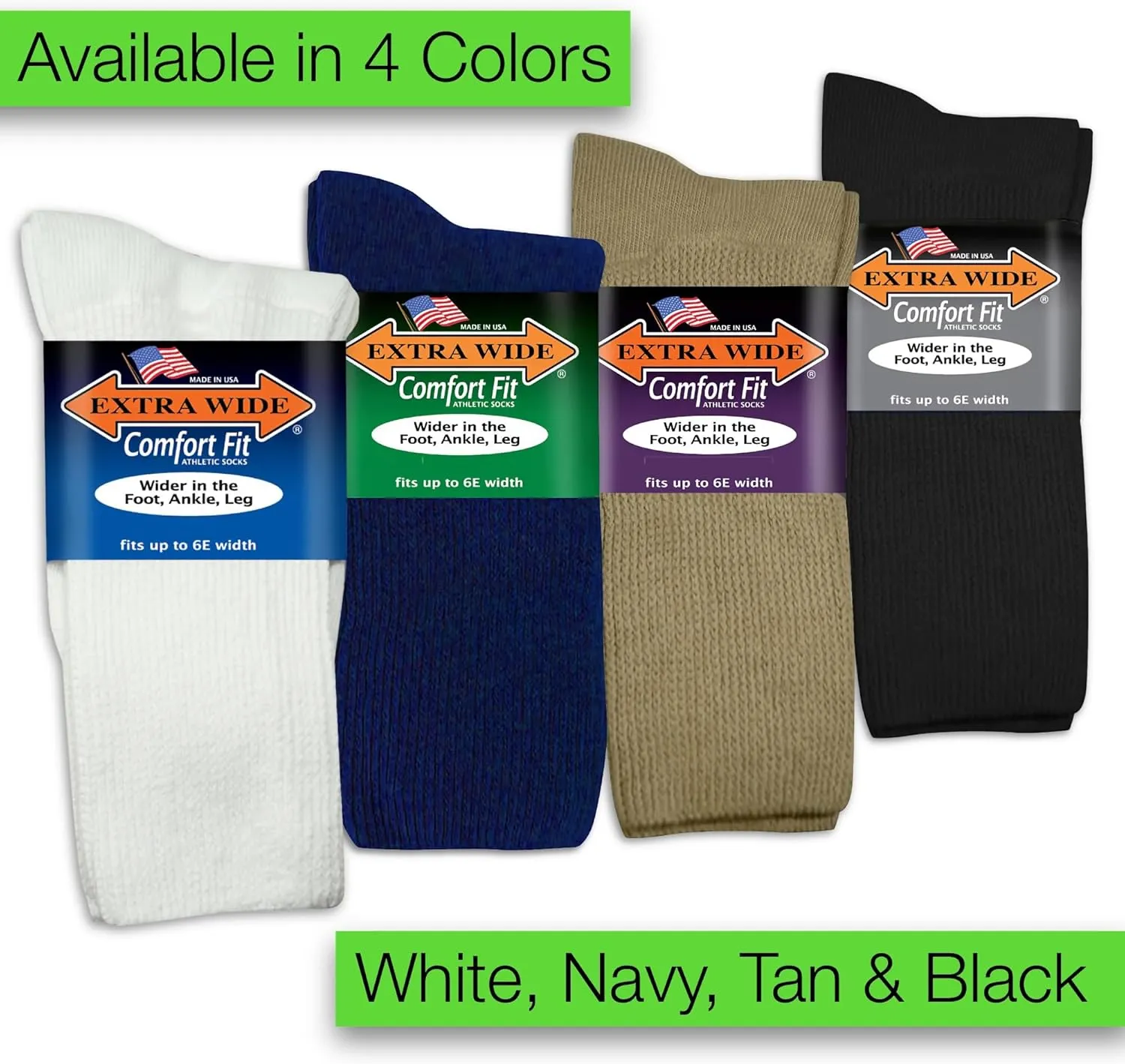 Extra Wide Comfort Fit Athletic Crew (Mid-Calf) Socks for Men and Women, For Wide Feet Pick your size, Do not size up