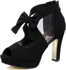 GATUXUS Open Toe Women Platform High Heel Shoes Bows Strappy Sandals