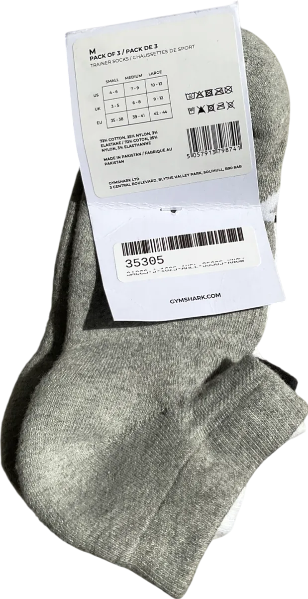 gymshark Multicoloured Ankle Socks 3 Pack UK M