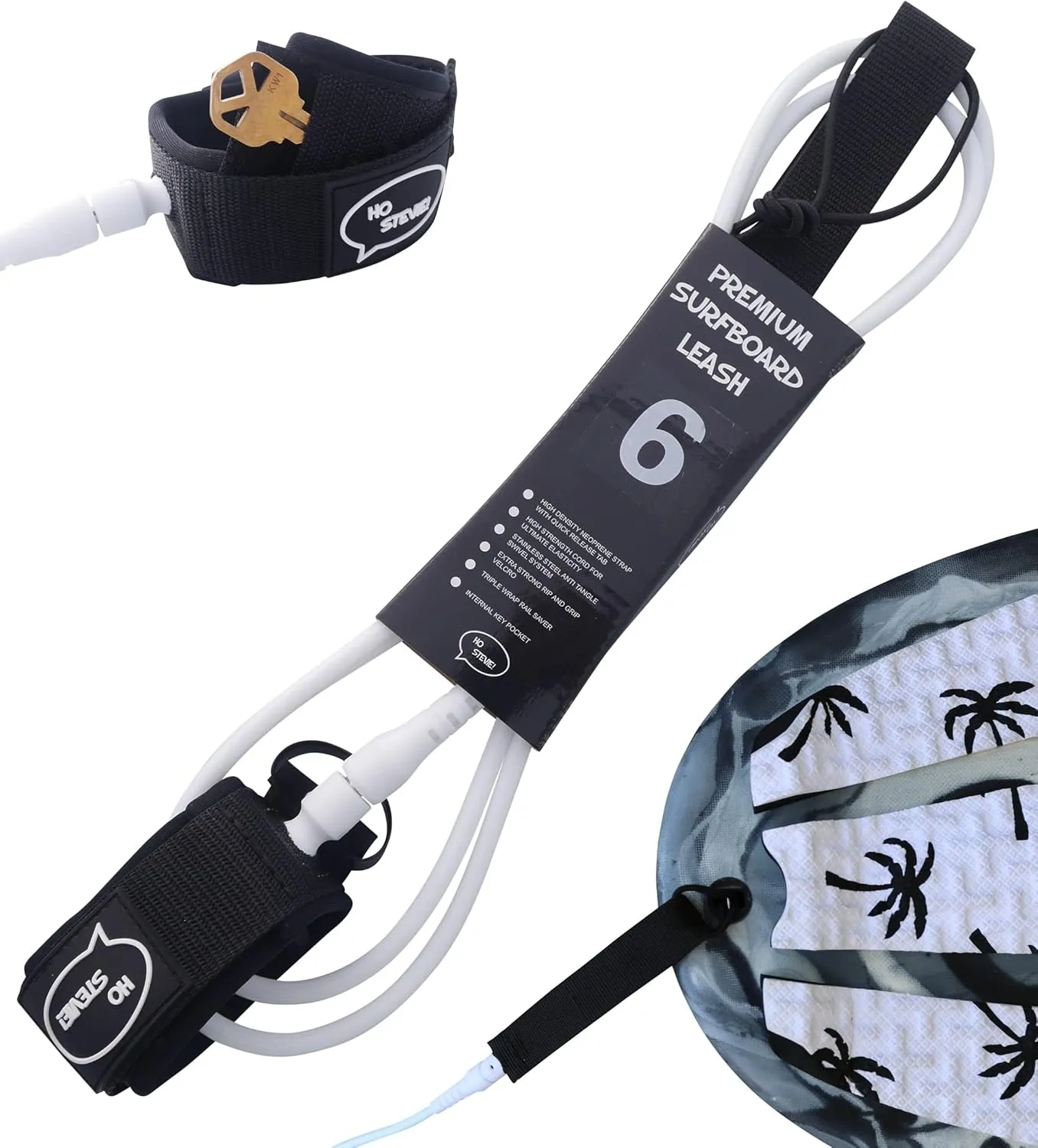 Ho Stevie! Premium Surf Leash [1 Year Warranty] Maximum Strength, Lightweight, Kink-Free, for All Types of Surfboards. 7mm Thick (1/4") 6/7/8/9 Feet