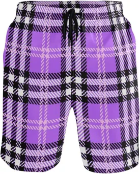 Men's Swim Trunks Purple Black Buffalo Plaid Beach Shorts Quick Dry Swim Board Shorts Bathing Suits S