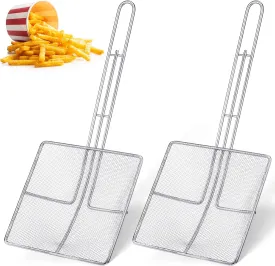 Mumufy 2 Pcs Square Fine Mesh Skimmer Oil Skimmer for Deep Fryer Frying Scoop Stainless Steel Spider Strainer with Long Handle for Kitchen Swimming Pools Fried Food (6.7 x 6.7 Inch)