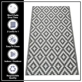 Ninamar Indoor/Outdoor Patio Rugs – Reversible, Waterproof, Lightweight, UV & Stain Resistant – Durable Plastic Décor Rug - Portable for Beach, Deck, Entryway