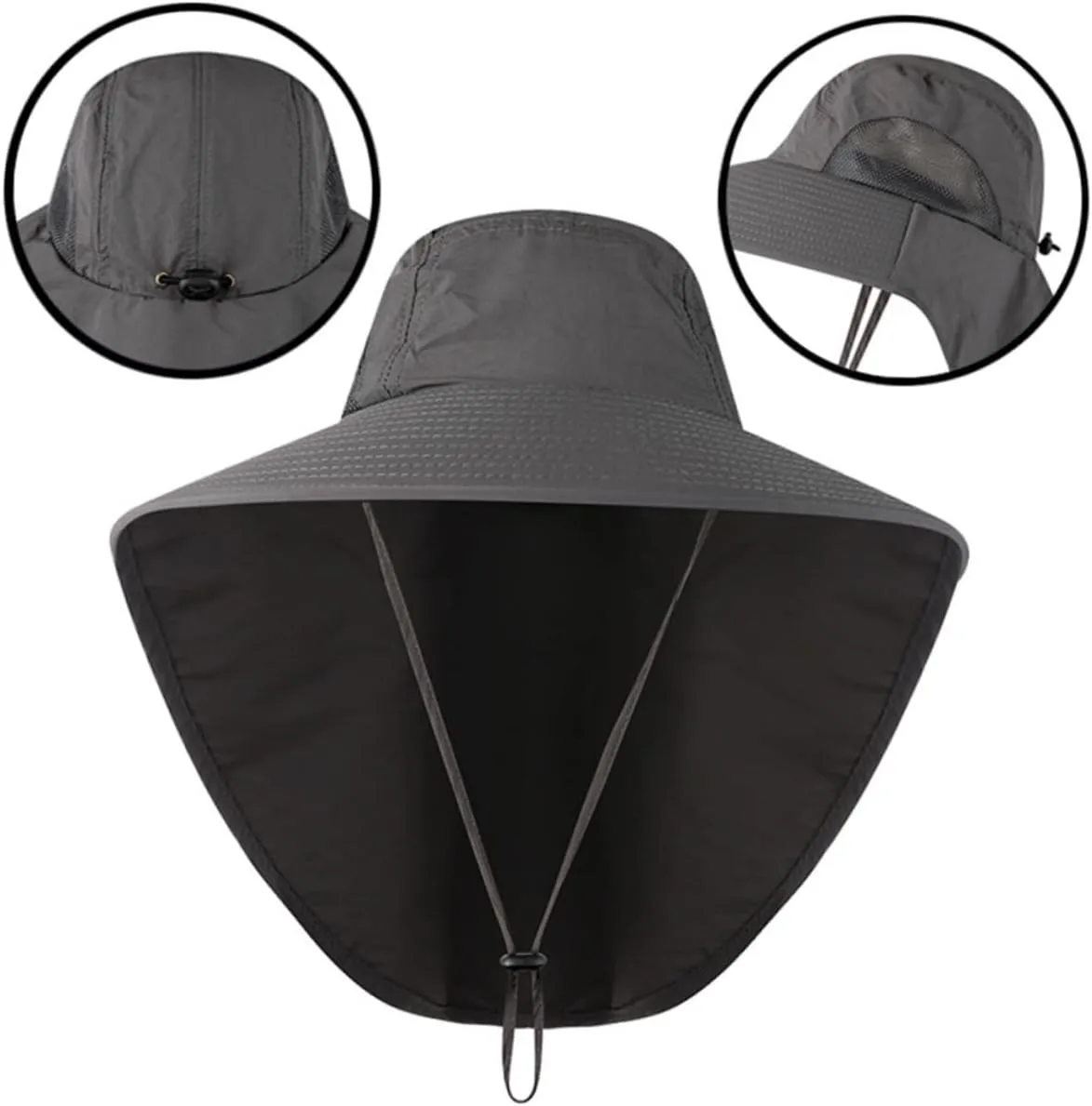 NOLITOY Fishing Bucket Hat Sun Hat Neck Flap Breathable Outdoor Cap Uv Protection for Hiking Outdoor Activities Dark Grey
