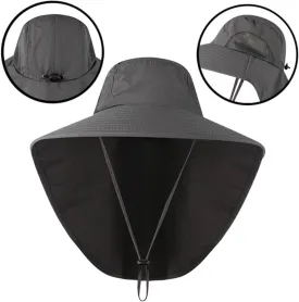 NOLITOY Fishing Bucket Hat Sun Hat Neck Flap Breathable Outdoor Cap Uv Protection for Hiking Outdoor Activities Dark Grey