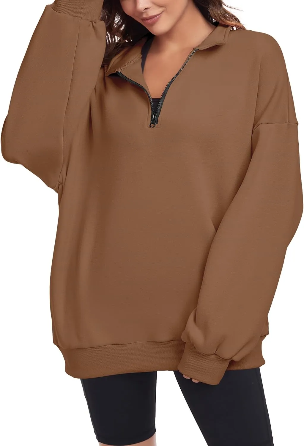 Oversized Sweatshirt for Womens Half Zip Pullover Top Casual Long Sleeve Fleece Sweatshirt