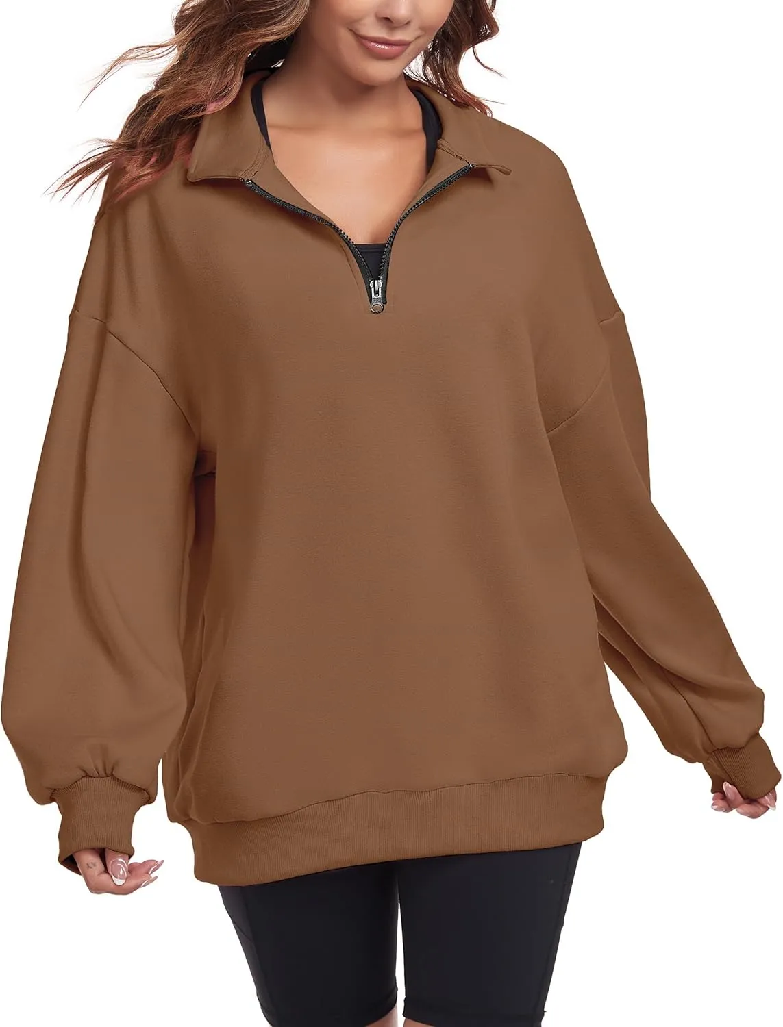 Oversized Sweatshirt for Womens Half Zip Pullover Top Casual Long Sleeve Fleece Sweatshirt