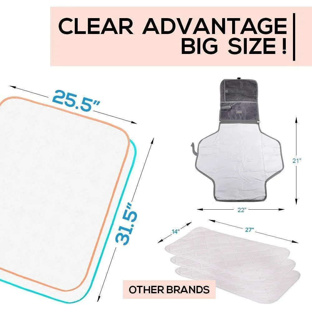 Portable Changing Pad Large Size 25.5 x31.5 inch 2 Pack Vinyl Waterproof Smooth