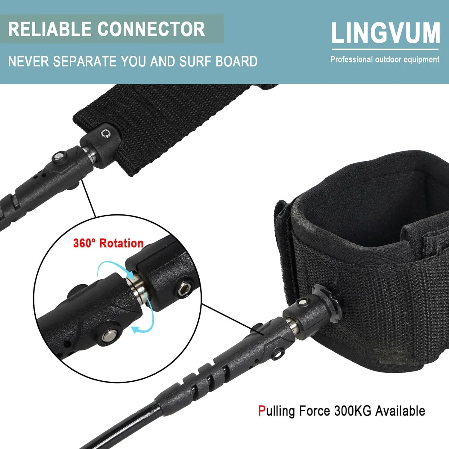 Premium Surfboard Leash, 6/7/8/9/10 ft, Straight Surf Board Leashes, 7mm Legrope Strap for Shortboard, Longboard