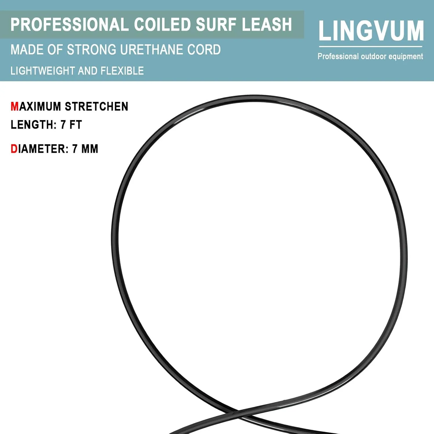 Premium Surfboard Leash, 6/7/8/9/10 ft, Straight Surf Board Leashes, 7mm Legrope Strap for Shortboard, Longboard