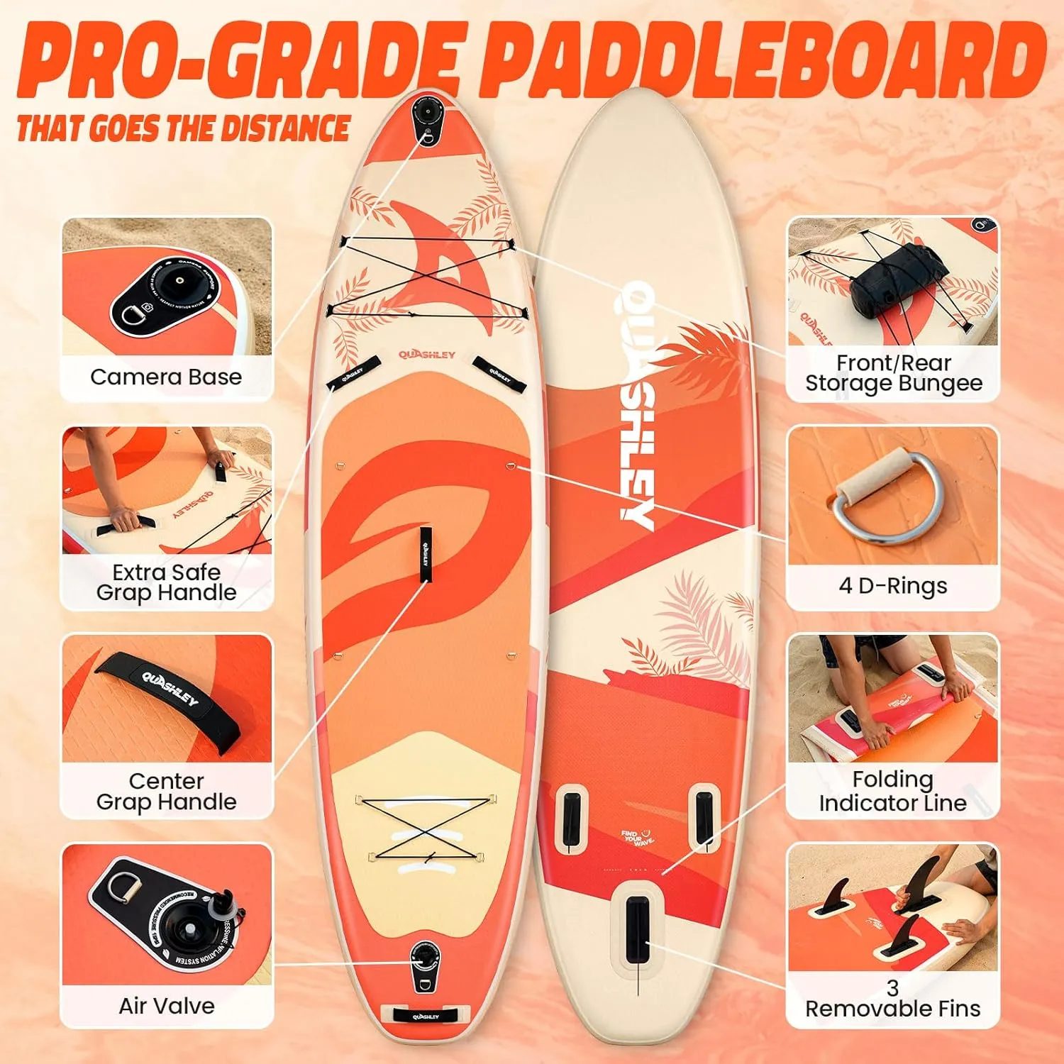 Quashley Inflatable Paddle Board 11ft34 inch Extra Wider Stand Up Paddle Board Stable Inflatable SUP with 10L Waterproof Bag,Pump,Paddle,3 Removable Fins and Portable Backpack