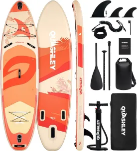 Quashley Inflatable Paddle Board 11ft34 inch Extra Wider Stand Up Paddle Board Stable Inflatable SUP with 10L Waterproof Bag,Pump,Paddle,3 Removable Fins and Portable Backpack