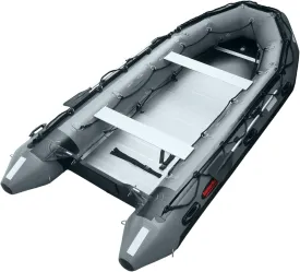 Seamax Ocean430T Commercial Grade Inflatable Boat, 14ft. x 6.4ft, 5 Pontoon Chambers, Aluminum Floor, V Bottom, Max Support 35HP Motor, Coast Guard Standard Reflective Tapes, Multi-Purpose (Dark Grey)