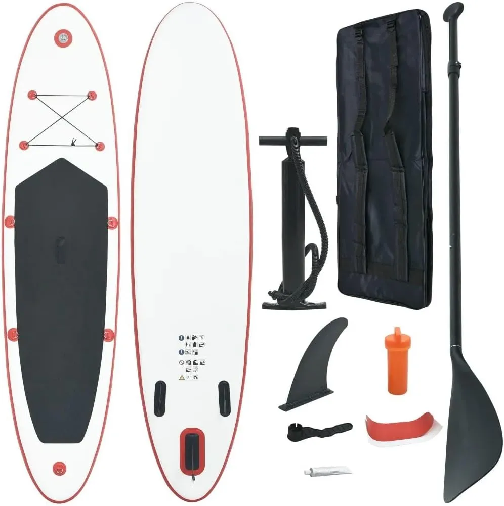Stand up Paddle Board Set Sup Surfboard Inflatable Red and White 7.2"-Fin Width 84.6"-Oar Length 1 Adult-Maximum Number of Persons 92203
