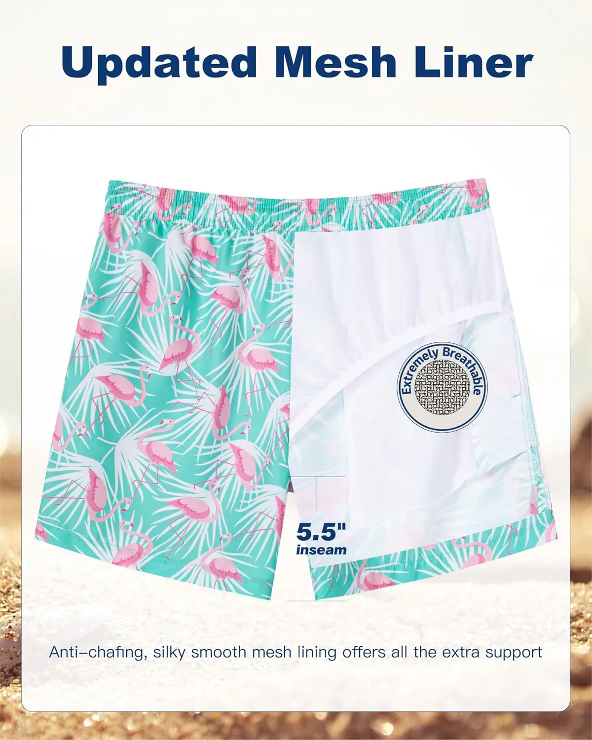 SURF CUZ Mens Swim Trunks 5 Inch Swim Shorts Quick Dry Bathing Suits for Men Beach Shorts Mesh Lining Swimming Trunks