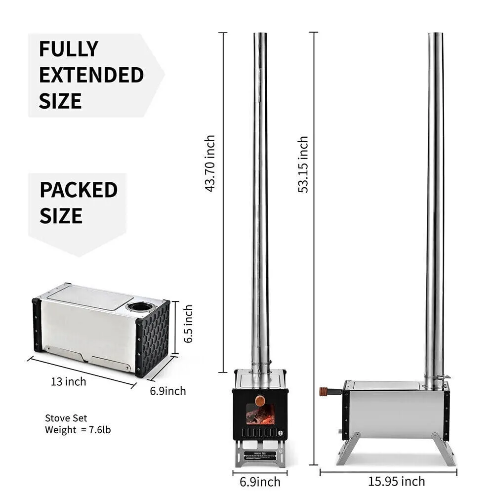timeless Portable Winter Hot Tent Camping Wood Stove Bushcraft Firewood Stove w/Chimney