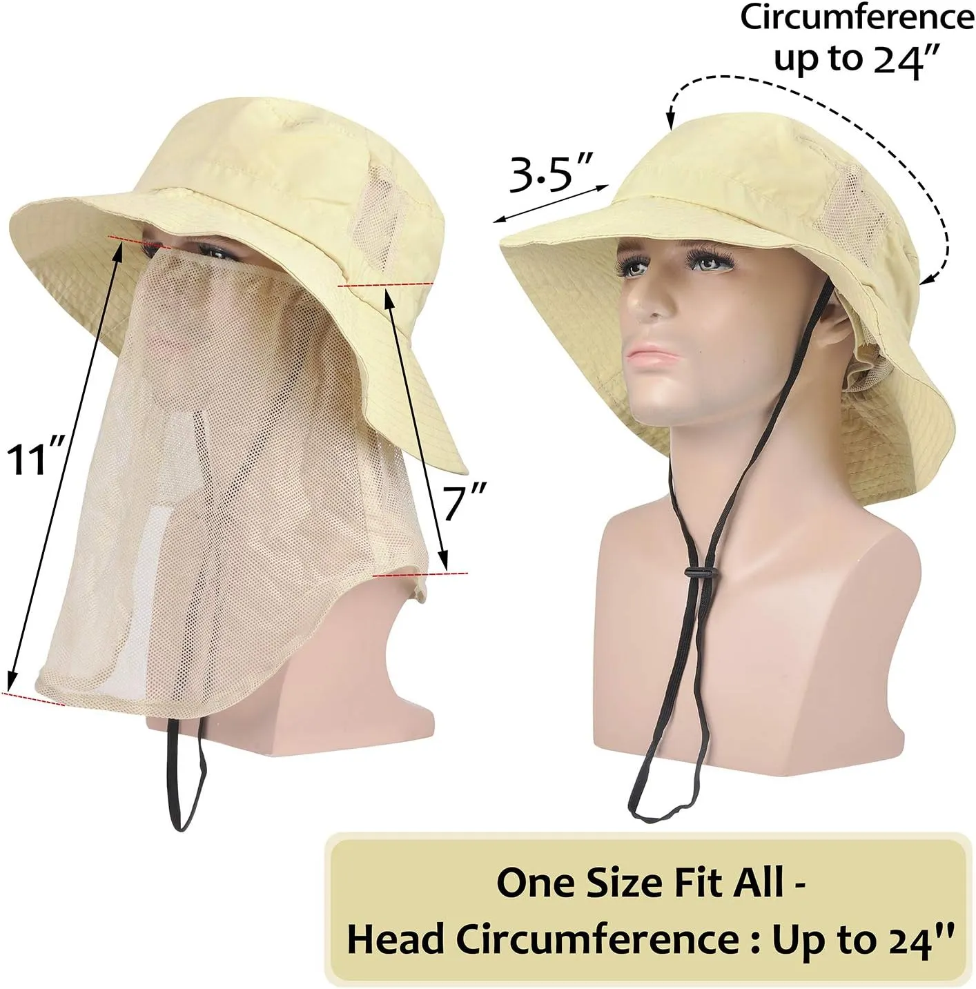 Tirrinia Neck Flap Sun Hat with Wide Brim,UPF 50  Hiking Safari Fishing Caps for Men Women, Ideal for Outdoor