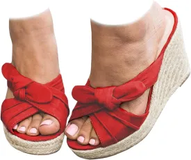 Womens Espadrilles Wedge Sandals Slides Platform Slip on Bow Knot Open Toe Summer Mules Shoes