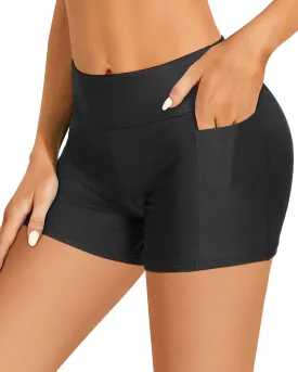Zmart Women 3" Swim Shorts High Waisted Boy Short Swim Bathing Suit Bottoms Swimsuit Board Shorts UPF 50  with Pockets