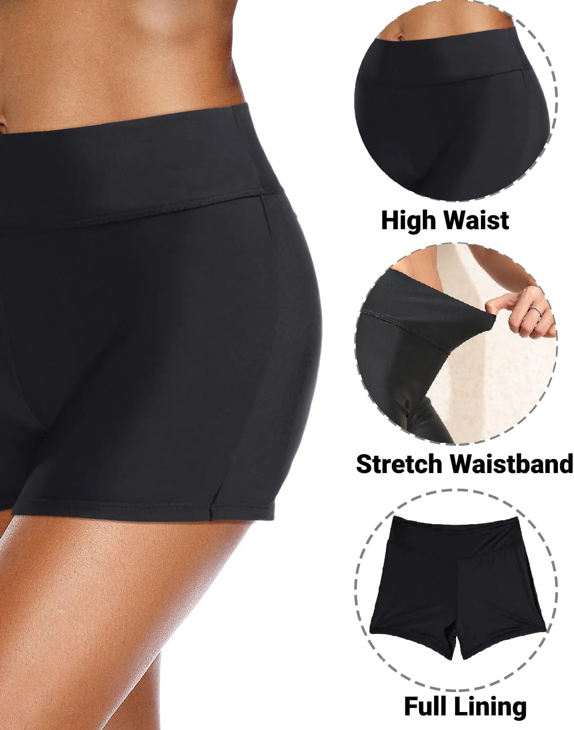 Zmart Women's 3" High Waisted Swim Shorts Full Coverage Swimsuit Bottoms Bathing Suit Boy Shorts